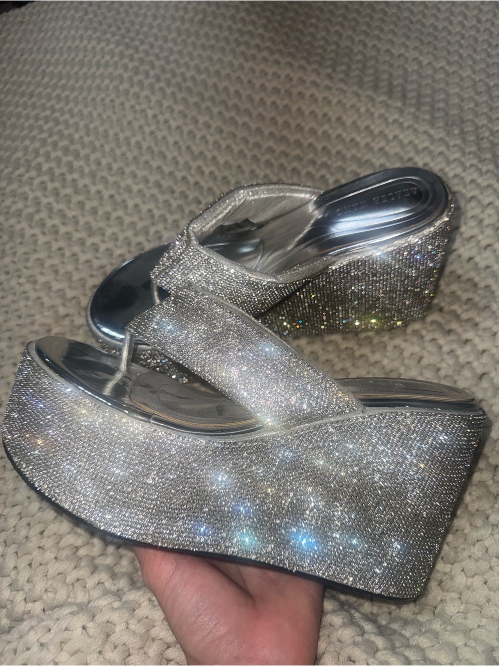 Silver Crystal rhinestone Platform Wedge Thong Sandals for Women